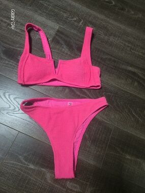 Hot Pink Textured Bikini Set - Women